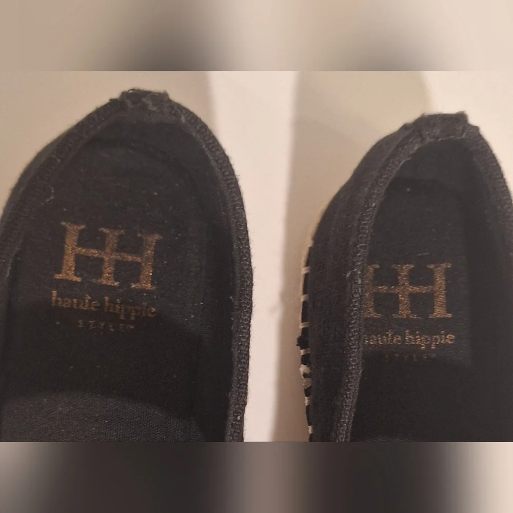 Haute Hippie Cecily Mary Jane Espadrille Shoes Black Canvas Sz 8.5 Boho Festival